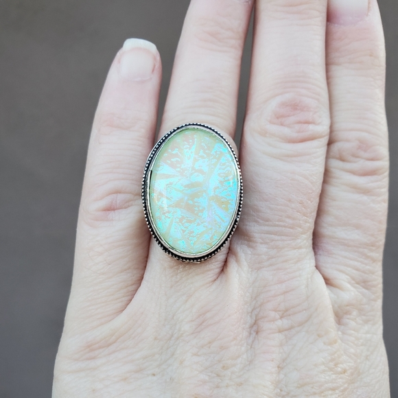 New Dichroic Glass 925 Silver Ring. - Picture 7 of 16